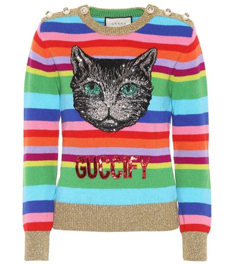 gucci blue and red cat sweater|Gucci cropped sweater.